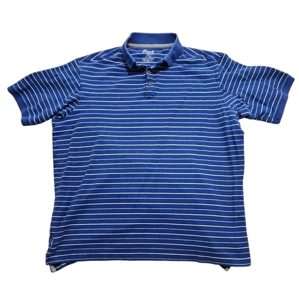 Duluth Trading Co Mens XLT Blue White Striped Short Sleeve Cotton Polo Shirt